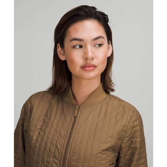 Lululemon Non-Stop Bomber 6 *Reversible Artifact Tan Quilted Puffer Coat Jacket - Picture 5 of 11